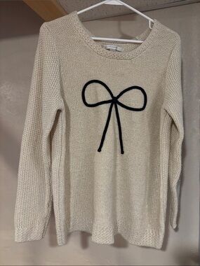 LC Lauren Conrad Cream Knit Sweater with Black Bow